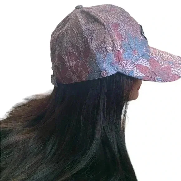 Boutique Handcrafted Feminine Floral Lace Embroidered Butterfly Baseball Cap Hat - Picture 4 of 9